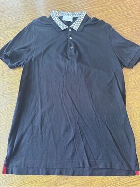 Salvatore Ferragamo Black Polo with Patterned Contrast Collar